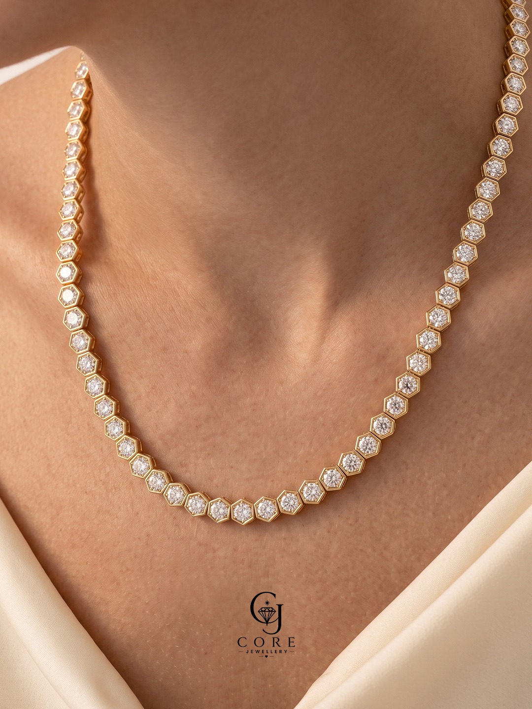 Diamond necklace on a model